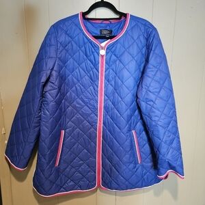 Dennis Basso Quilted Jacket - Size XL | Vibrant Blue with Pink Trim